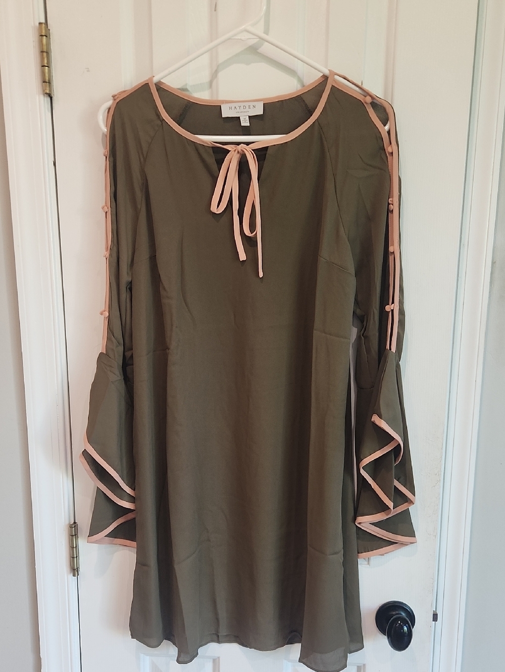 Hayden Olive Dress with Blush Trim